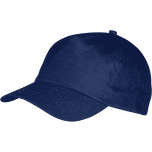 A navy blue cap with a curved brim and a logo on the front. The fabric has a smooth texture.
