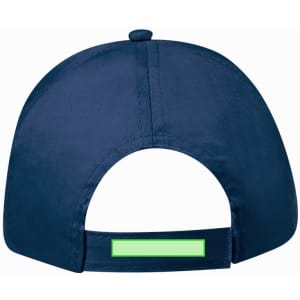 A navy Sport Cap featuring a flat brim, adjustable strap, and a logo on the back.