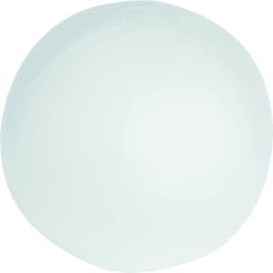 A large, inflatable beach ball in a translucent white colour, featuring segments and a valve for inflation.