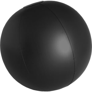 A black beach ball with a smooth surface and a seam running around its circumference.