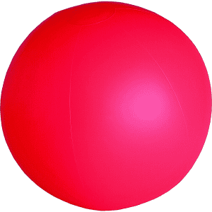 A bright pink beach ball with a smooth, round surface and a central valve.