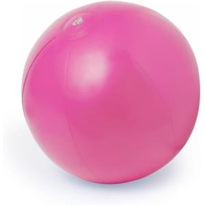 A bright pink beach ball with a smooth surface and a small valve, ideal for leisure and outdoor activities.