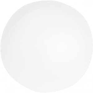 A white beach ball with a smooth surface and a small branding logo. Suitable for leisure and outdoor activities.