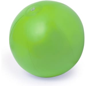 A bright green beach ball featuring a logo, suitable for leisure and outdoor activities.