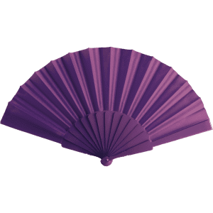 A purple hand fan with a pleated design and a circular handle, suitable for leisure and outdoor use.