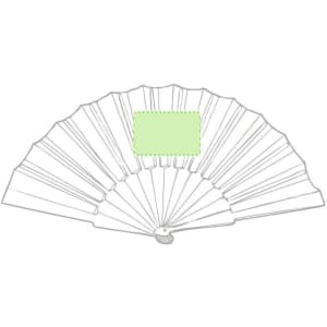 A hand fan with a green section for branding, featuring multiple elegant folds in a classic design.