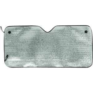 A silver sunshade with a smooth texture and two securing loops, designed for leisure and outdoor use.