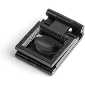 A black 7X magnifier with a folding design, featuring measurement markings on its side.