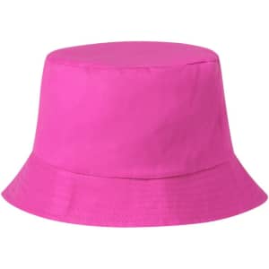 A bright pink bucket hat with a wide brim, featuring a simple design and no visible logos.