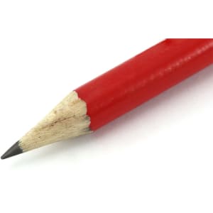 A red pencil with a sharpened graphite tip, featuring a natural wood bottom and a smooth finish.