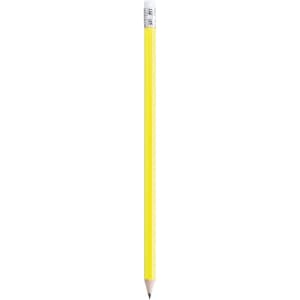 A grey-lead pencil in bright yellow with a silver ferrule and an eraser at the top.