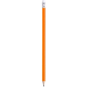 An orange grey-lead pencil with a silver ferrule and eraser at the top.