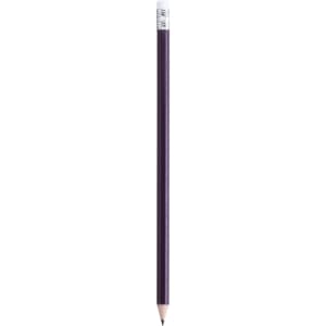 A purple grey-lead pencil with a silver ferrule at the top, featuring a logo on the barrel.