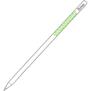 A grey-lead pencil with a green grip section and a logo on the barrel.