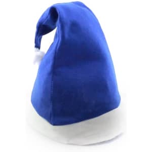 A blue Christmas hat with a white fluffy brim and a pointed tip. It features a small pom-pom on top.