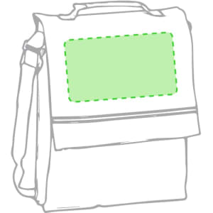 A green and grey Milán Document Bag with a front pocket and an adjustable strap. It features an area for branding.