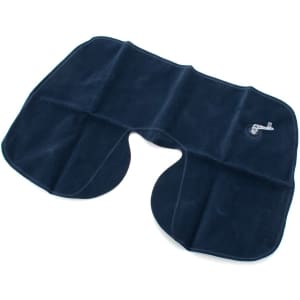 A navy blue Traveller Pillow featuring a soft surface and a valve for inflation. It has a compact, pillow-like shape.