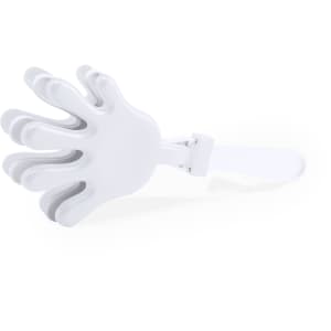 A novelty hand-shaped animation prop in white, featuring curved fingers and a flat handle. Includes branding.