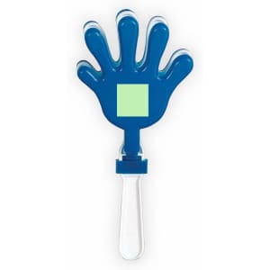A novelty item featuring a blue hand shape with a clear handle, designed for fun and games.