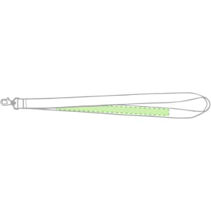 A green neck lanyard with a clip, designed for holding items at exhibitions and events.