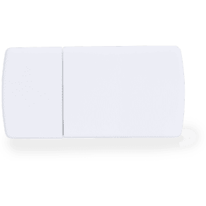A white pillbox with a rectangular design and a smooth surface. It features a logo on the front.
