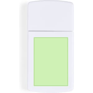 A white pillbox with a green compartment area, featuring a simple design and a lid for secure closing.