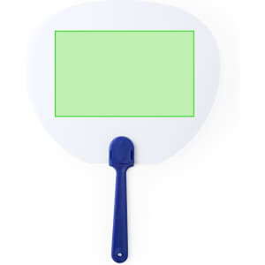 A large, white paddle with a blue handle and a green rectangular area for writing or drawing.