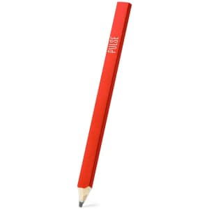 A red carpintero pencil with a sharpened graphite tip and a logo on its body.