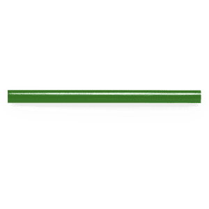 A green pencil with a cylindrical shape, featuring a smooth surface and a logo.
