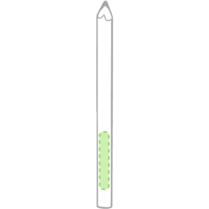 A grey lead pencil with a white body and a green section, featuring a logo on its surface.