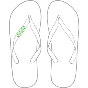 A pair of grey flip flops with green detailing on the straps, featuring a simple thong style design.