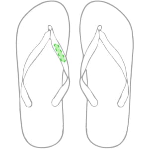 Two pairs of Salti flip flops in light and dark colours, featuring a logo on the strap.