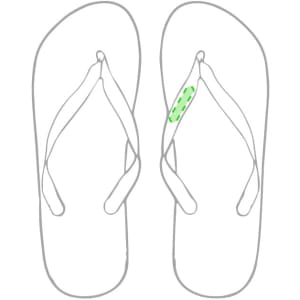 A pair of grey flip flops with green highlights and a simple design, featuring a thong strap style.