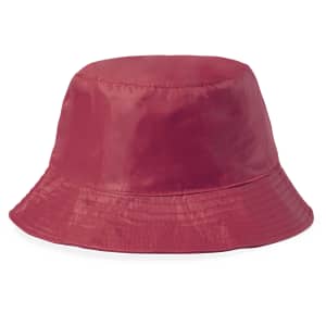 A reversible bucket hat in a rich burgundy colour, featuring a smooth finish and a wide brim.