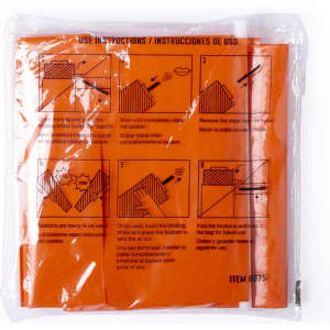 A pack of orange cheering sticks, sealed in plastic, with instructional graphics on one side.