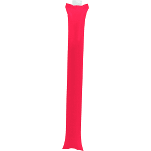 A red cheering stick with a logo, designed as a novelty item for fun and games.