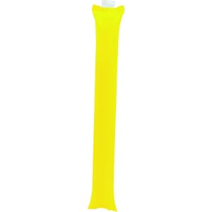 A bright yellow cheering stick with a sealed top, featuring a logo. Ideal for events and celebrations.