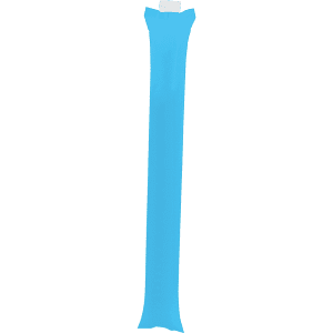 A light blue cheering stick, elongated and inflatable, suitable for events and promotions. Features a logo.