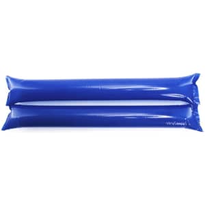 Two blue inflatable cheering sticks with a glossy finish, featuring a logo. Designed as novelty items for events.