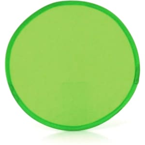 A green Frisbee with a translucent design and a rounded shape, featuring a logo.