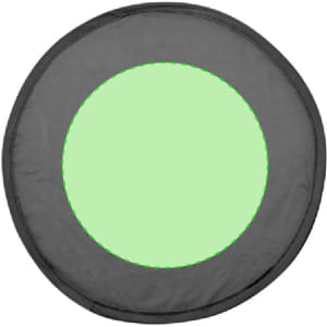 A grey and light green Frisbee with a circular design and a stitched edge. It features a central light green area.