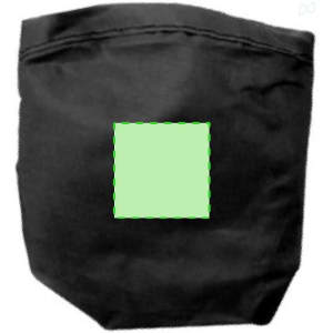 A black pouch with a blank green square area. The pouch has a simple, functional design suitable for various uses.