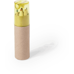 A set of grey-lead pencils packaged in a yellow and brown container with a clear top.