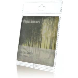 A transparent name badge holder with a hanging line, featuring a scenic background and a placeholder for ID.