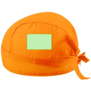 An orange Garfy Bandana with a tied back and a blank area for customization.