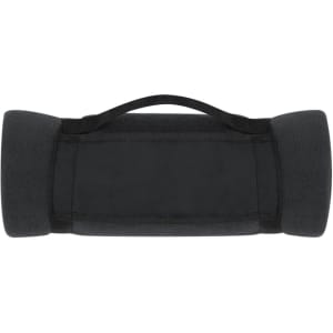 A black Mountain Blanket featuring a handle for easy carrying, with a soft fleece texture.