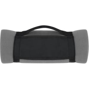 A grey and black Mountain Blanket featuring a carry handle, designed for comfort and warmth.