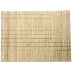 A rectangular beige place mat with horizontal bamboo-like strips, featuring a simple, natural design.