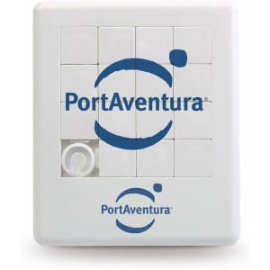 A white puzzle featuring small square pieces arranged in a grid, with a logo visible on the surface.