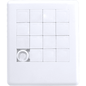A white Mazinger mini puzzle featuring 16 square tiles arranged in a grid with one tile missing.